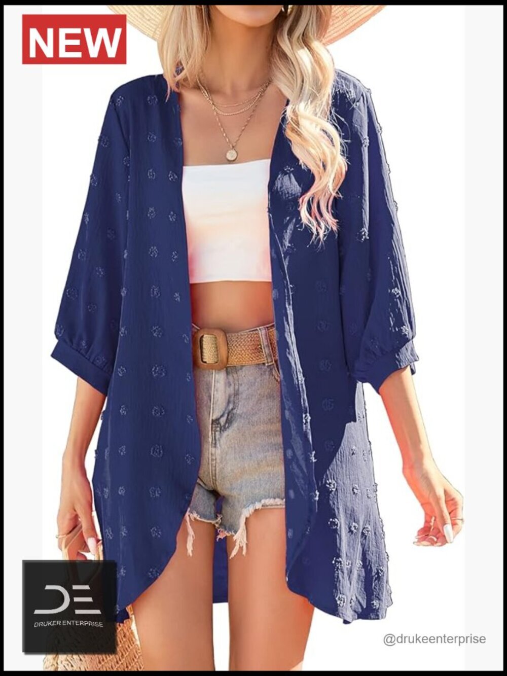 3/4 Sleeve Lightweight Summer Kimono Cardigan Beach Cover Up Loose Fit Rayon